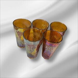 Vintage Imperial Indiana Glass Amber Iridescent Set of 5 Tumblers